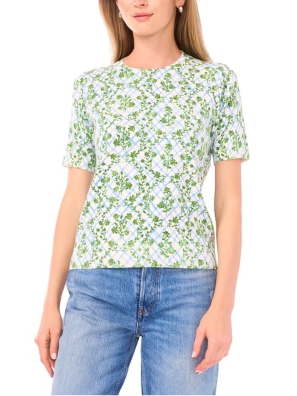 Vince Camuto Floral Short Sleeve Sweater